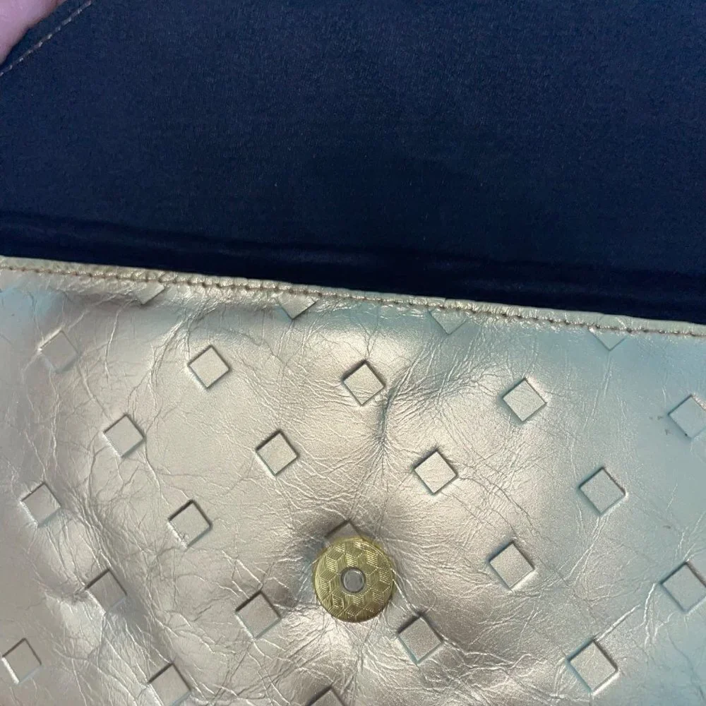 Womens Barbie by Tookata People Gold Envelop Clutch Textured Diamond New